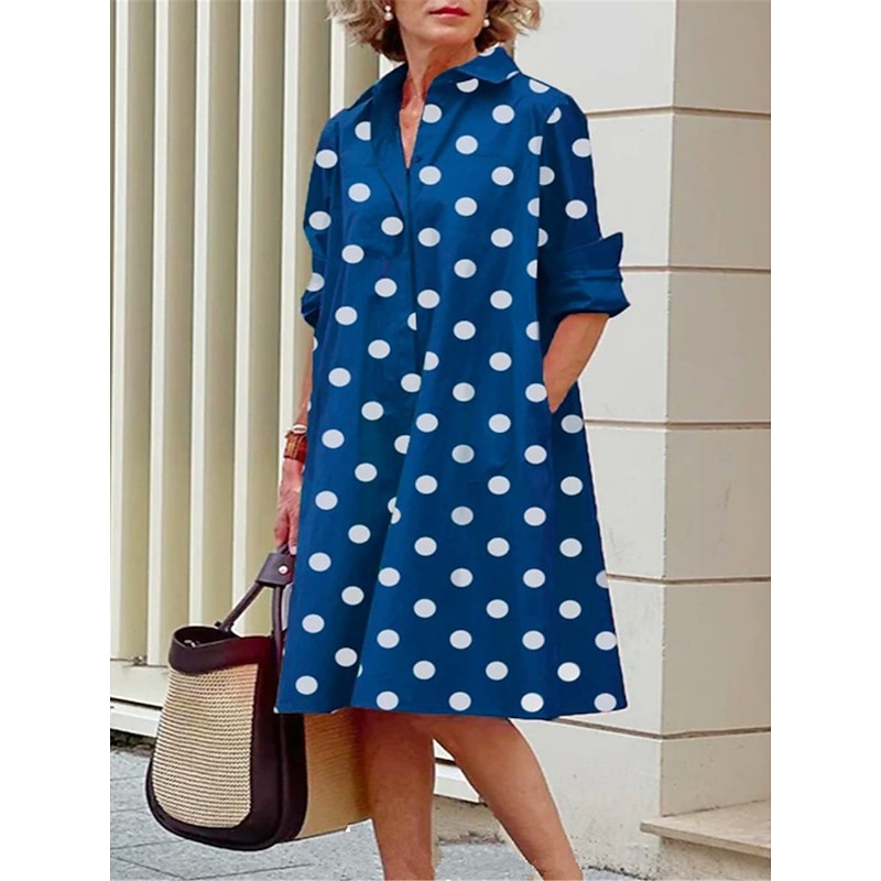 Women's Shirt Dress Casual Dress Shift Dress Midi Dress Outdoor Daily Vacation Fashion Modern Shirt Collar Button Pocket 3/4 Length Sleeve Summer Spring Loose Fit Polka Dot3