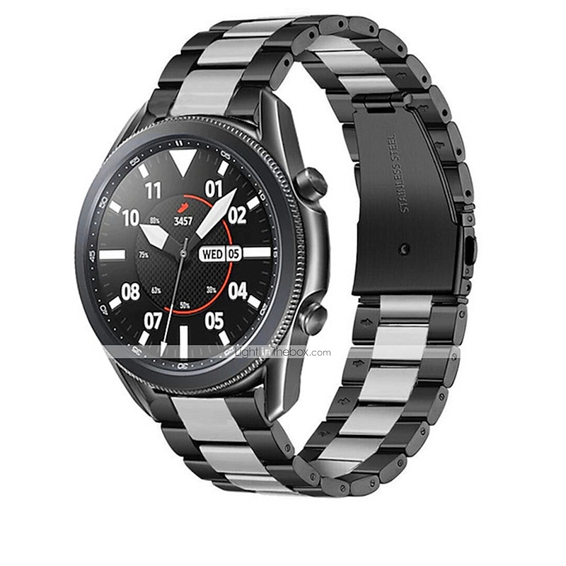 Watch Band for Samsung Watch 3 45mm, Galaxy Wacth 46mm, Gear S3 Classic / Frontier, Gear 2 Neo Live Stainless Steel Replacement  Strap 22mm Business Classic Clasp Wristband2