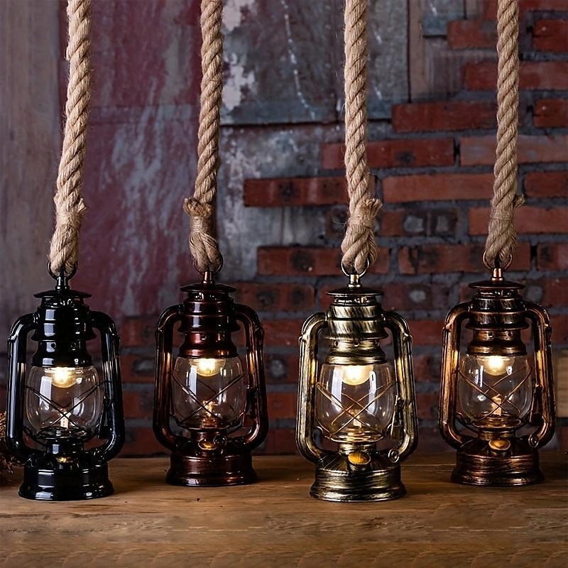 1pc Retro Hemp Rope Chandelier - Old Fashioned Lantern Pendant Light - Oil Rub Bronze Kitchen Island Hanging Light (Bulb Not Included)3