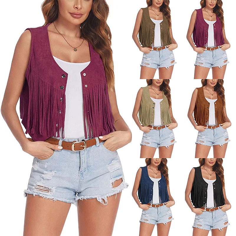 Retro Vintage 1970s Suede Vest Hippie Tassel Fringe Fancy Dress Women's Carnival Masquerade Party Pride Parade Pride Month Adults' Vest