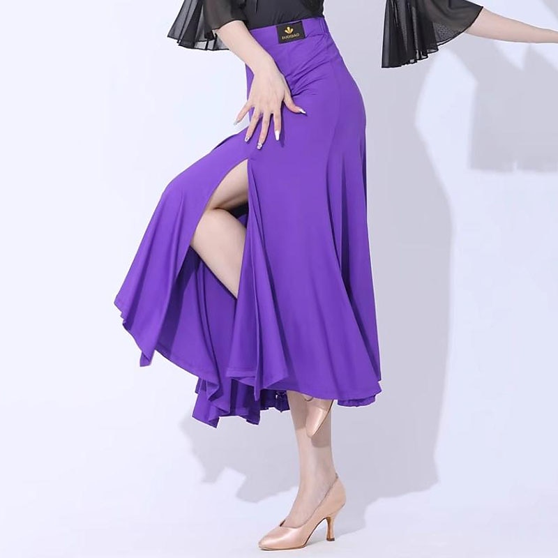 Ballroom Dance Skirts Pleats Pure Color Splicing Women's Performance Training Milk Fiber2