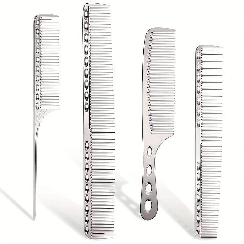 4pcs Professional Stainless Steel Comb Space Aluminum Comb For All Hair Types Hair Styling Comb Fine Cutting Comb Rat Tail Comb Detangling Comb