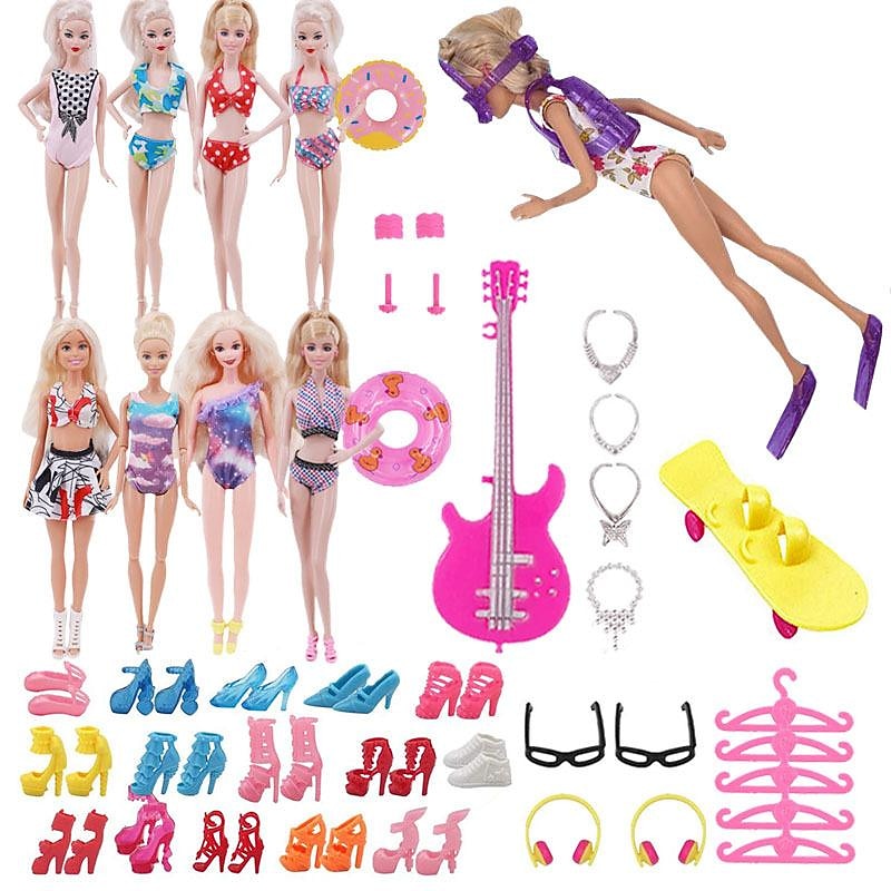 Pink Doll Clothes and Accessories,30cm  Doll Clothing Accessories 40-Piece Set Combination Accessories Swimsuit Swimsuit Little Girl Children'S Toy Accessories（Doll not included）4