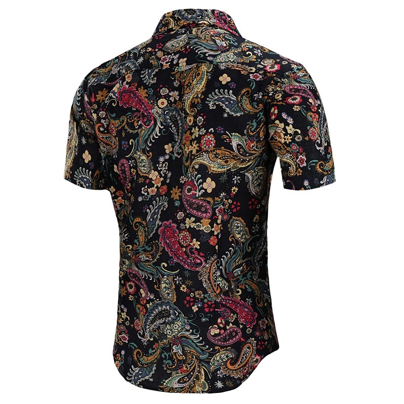 Men's Paisley Ethnic Shirt Boho Shirt Button Up Shirt Short Sleeve Fashion Streetwear Designer Outdoor Street Daily Summer Spring Turndown Print Black Pink Blue Green4