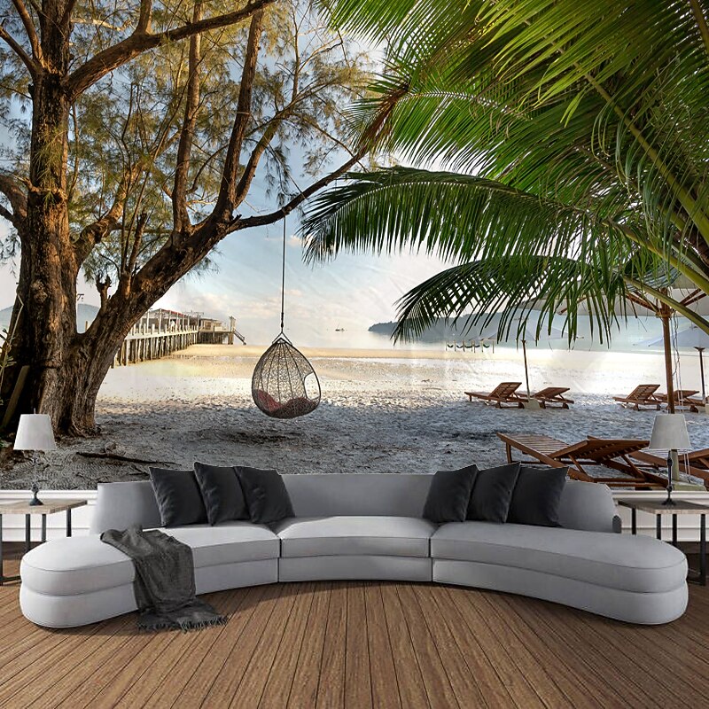 Beach Landscape Hanging Tapestry Wall Art Large Tapestry Mural Decor Photograph Backdrop Blanket Curtain Home Bedroom Living Room Decoration2