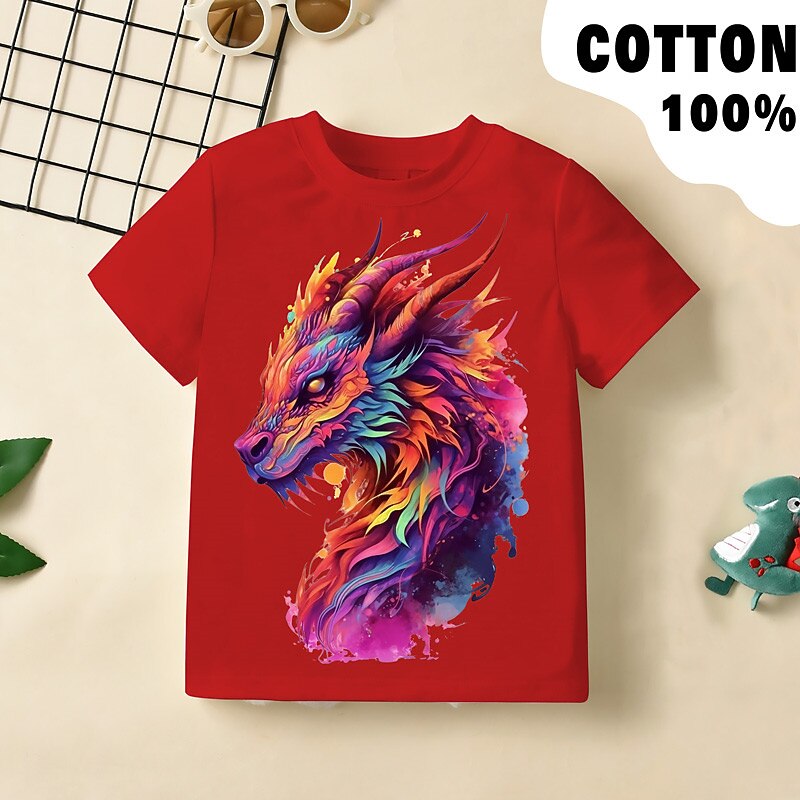 Boys 3D Graphic Animal Dragon T shirt Tee Short Sleeve 3D Print Summer Spring Active Sports Fashion 100% Cotton Kids 3-12 Years Outdoor Casual Daily Regular Fit3
