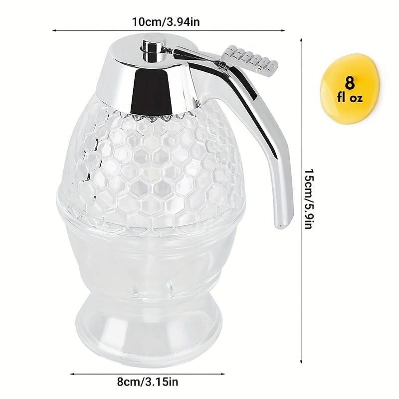 8oz Capacity Honey Dispenser with No-Drip Maple Syrup & Honey Comb Shaped Pot - Perfect for Home Storage!3