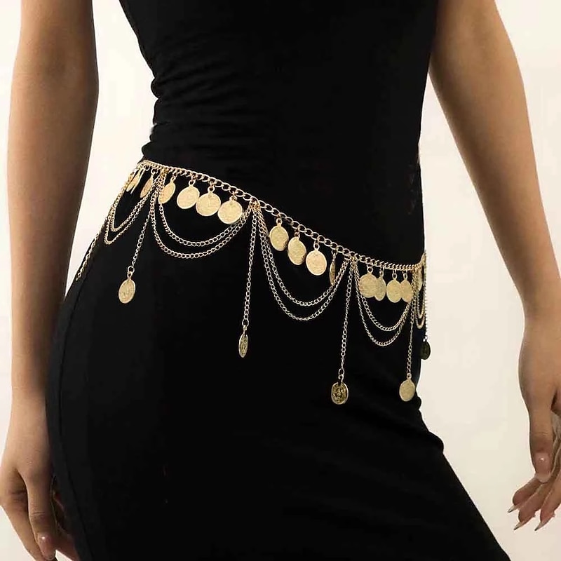 Belly Dance Dance Accessories Belt Metal Chain Gold Coin Silver Coin Women's Performance Training High Alloy2