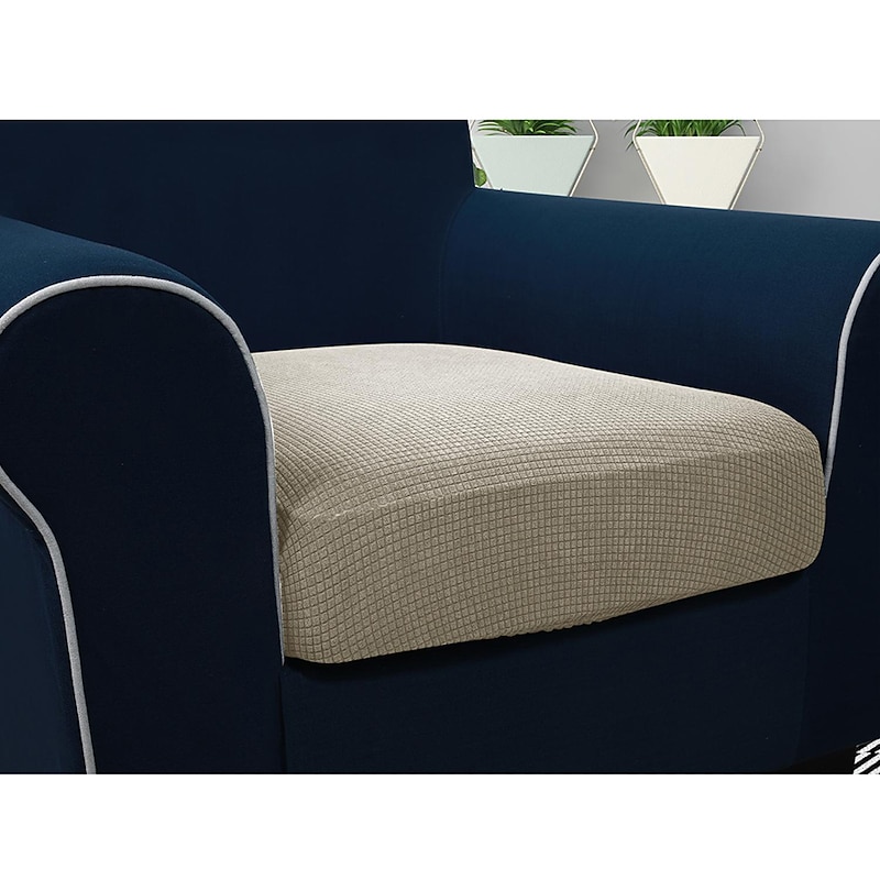 Stretch Sofa seat Cushion Cover Slipcover Elastic Couch Armchair Loveseat 4 or 3 Seater Water Repellent Grey Black Plain Solid Soft Durable Washable4