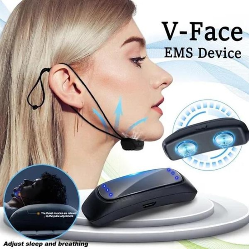Portable Ems Facial Massager V-Face Beauty Device Electric Shaping Massager To Removing Double, Smart Anti Snoring Reduction Muscle Stimulator Device