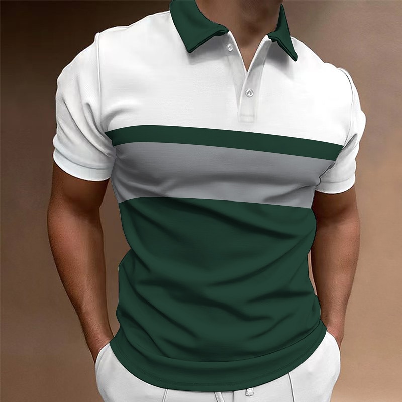 Men's Polo Shirt Golf Shirt Casual Holiday Classic Short Sleeve Fashion Basic Color Block Button Summer Regular Fit Red Emerald Green Dark Blue Black-white Polo Shirt3