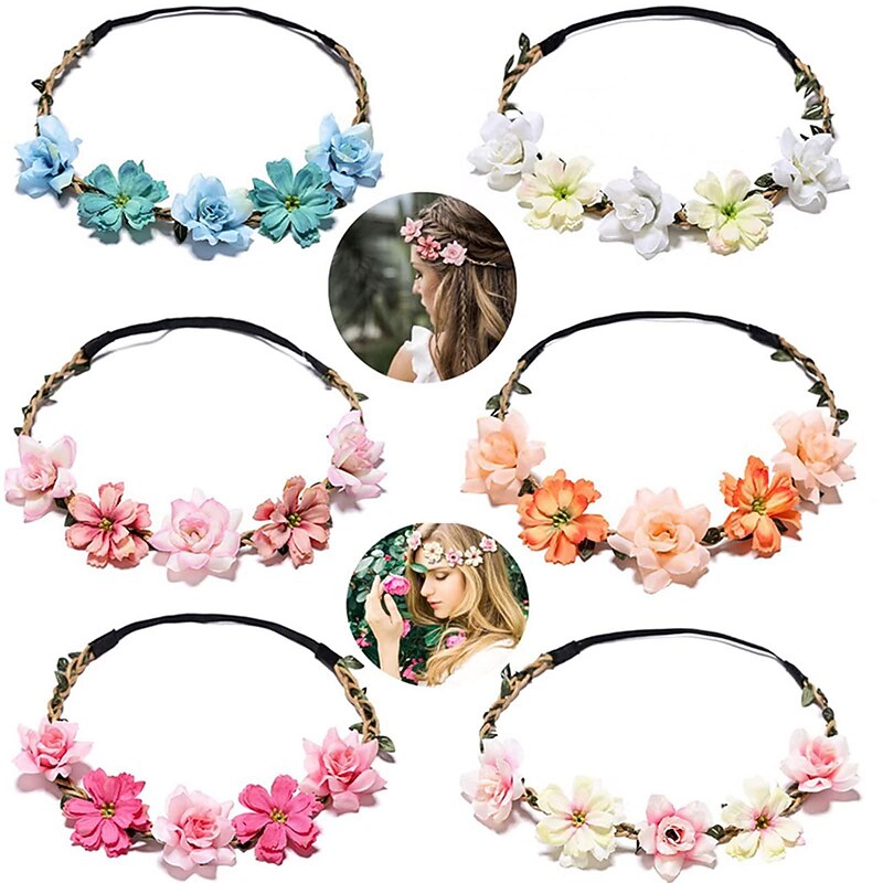1PC Girl Boho Flower Headband Hair Rose Gesang Wreath Floral Crown Fairy Headpiece Wedding Tour Festival Photos Accessories for Women Kids2