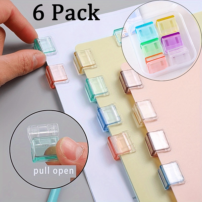 Clam Clip 6Pcs Binder Clips Small Transparent Multifunctional Push Clip For Fixing Paper Desk Office Home School, Back to School Gift