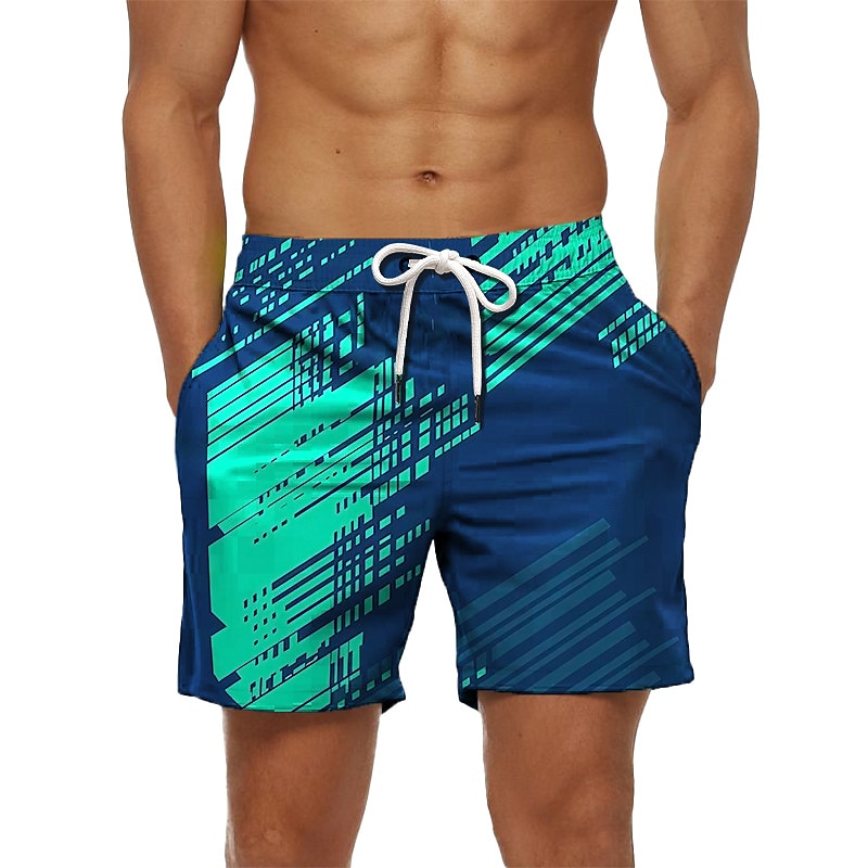 Men's Graphic Prints Geometry Swim Trunks Swim Shorts Board Shorts Mid Waist Hawaiian Boho Casual Daily Holiday Drawstring with Mesh lining Elastic Waist Designer Clothing Apparel
