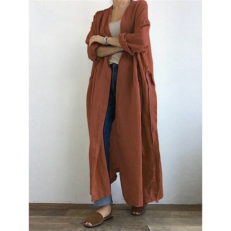 Women's Trench Coat Long Coat Fall Open Front Jacket with Belt Winter Windproof Outerwear with Pocket Comfortable Fashion Outerwear Long Sleeve Spring Black S4