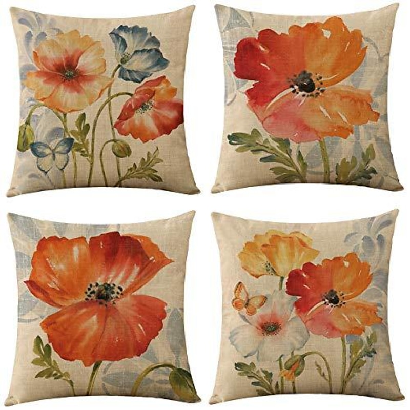 Vintage Floral Double Side Pillow Cover 4PC Soft Decorative Square Cushion Case Pillowcase for Bedroom Livingroom Sofa Couch Chair3
