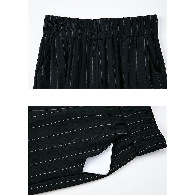 Women's Wide Leg Dress Work Pants Trousers Baggy Full Length Pocket Micro-elastic High Rise Streetwear Casual Street Black White XL 2XL Summer Spring4