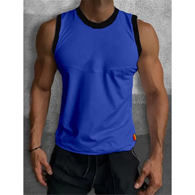 Men's Tank Top Vest Top Undershirt Sleeveless Shirt Sleeveless Crew Neck Summer Color Block Fashion Designer Muscle Outdoor Going out Gym White Red Blue Top Tee for Men4