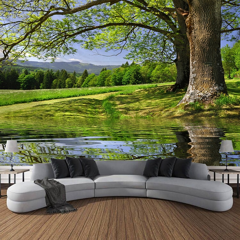 Landscape Nature Hanging Tapestry Forest Under The Sun Wall Art Large Tapestry Mural Decor Photograph Backdrop Blanket Curtain Home Bedroom Living Room Decoration4