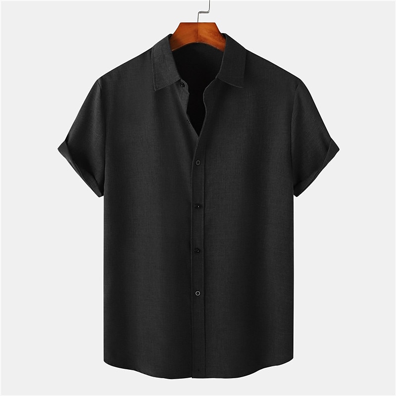 Men's Shirt Linen Shirt Cotton Linen Shirt Summer Shirt Casual Shirt Beach Shirt Plain Vacation Casual Black Pink Dark Green Light Purple Short Sleeve Lapel Summer Clothing Apparel3
