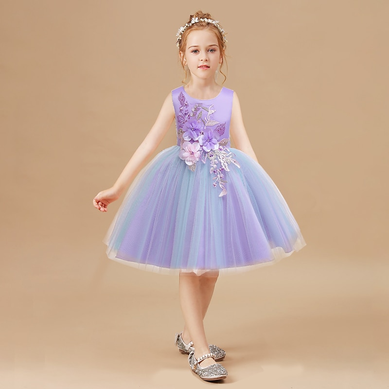 Kids Girls' Dress Lace Floral Party Blue Purple Blushing Pink Cotton Elegant Colorful Dresses All Seasons 3-12 Years