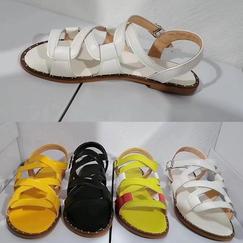 Women's Multi-Color Strappy Sandals – Casual Open-Toe Flat Sandals with Studded Detailing, Perfect for Summer and Everyday Wear 6