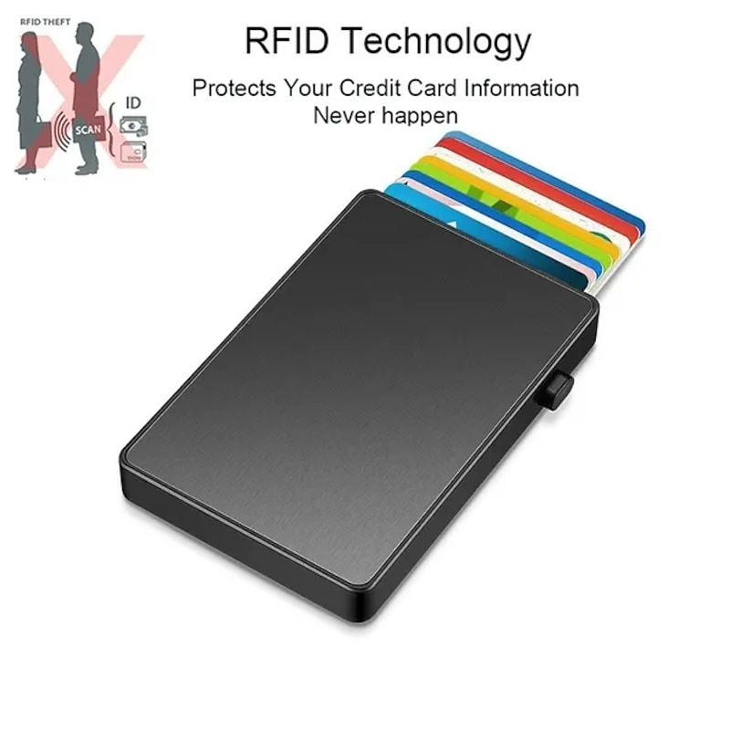 Slim Aluminum Card Holder Wallet ID Credit Card Holder Mini RFID Blocking Automatic Pop Up Bank Card Case Organizer