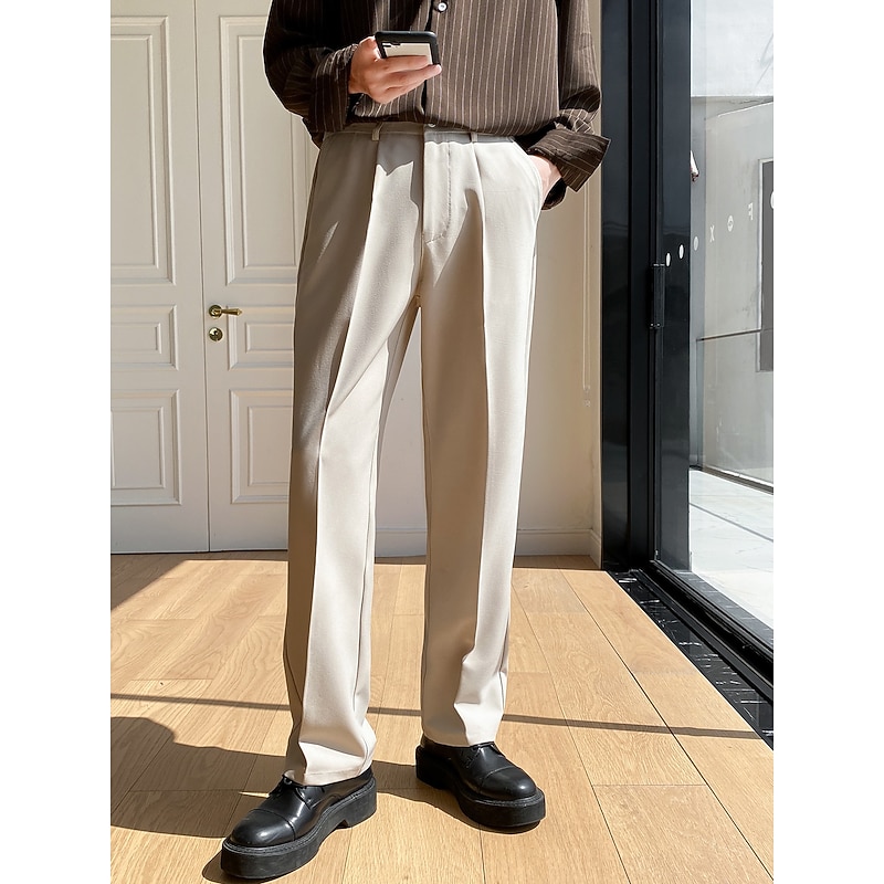 Men's Graduation Dress Pants Trousers Suit Pants Wide Leg Straight Leg Plain Comfort Breathable Outdoor Daily Going out Fashion Casual Black White