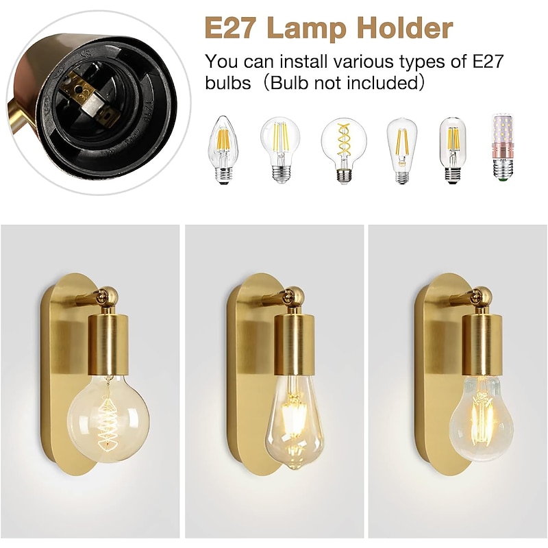 Brass Bathroom Wall Lamp E27 Retro Wall Lighting Interior Lighting Vintage Gold Wall Lighting 2 Pieces Rotating Wall Lamp E27 Wall Light Indoor Metal for Gallery Restaurant Cafe4