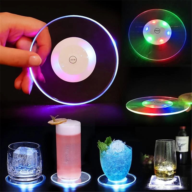 LED Coaster Acrylic Crystal Meal Mat Creative Coaster Holder Bar Decoration Light Party Atmosphere Light Creative Night Light3