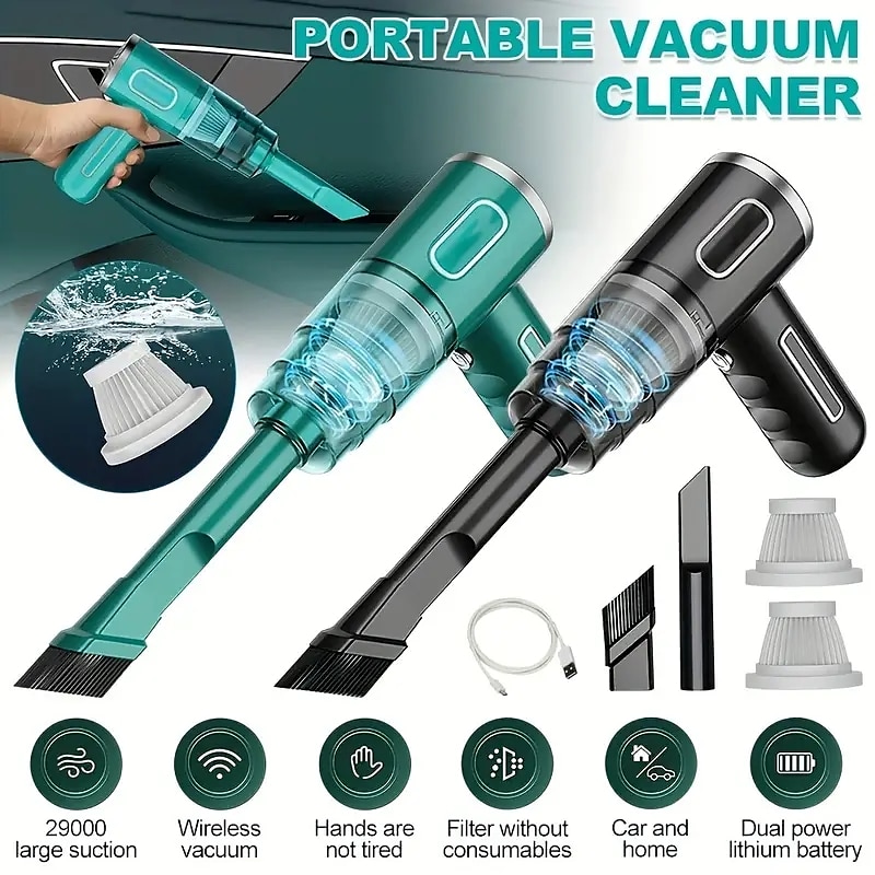 1pc 29000Pa Mini Cordless Vacuum Cleaner 120W Strong Suction Car Vacuum Cleaner Handheld Cordless Cleaning Appliances For Car Home PC2