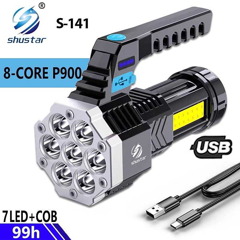 High-power 7 LED flashlight torch with Cob side light light outdoor lighting USB rechargeable waterproof work light powerful fishing light2