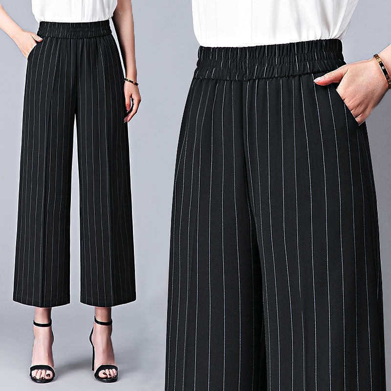 Women's Wide Leg Dress Work Pants Trousers Baggy Full Length Pocket Micro-elastic High Rise Streetwear Casual Street Black White XL 2XL Summer Spring2