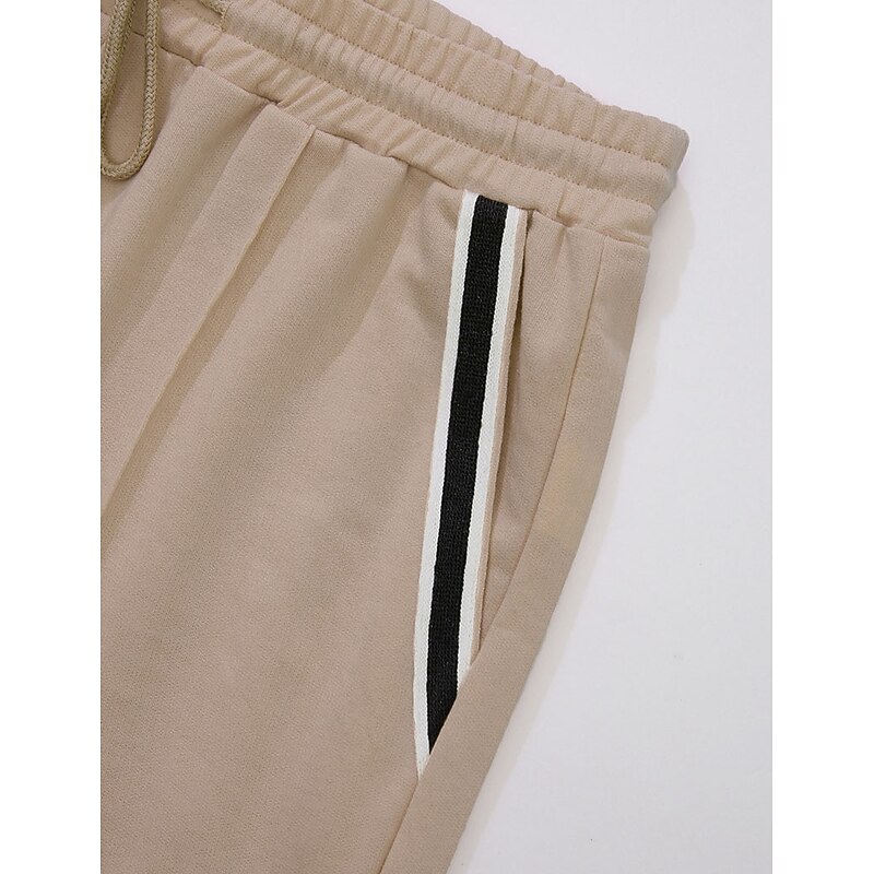 Men's Tee & Drawstring Waist Shorts 2 Pieces Outfits Short Sleeves Crewneck Summer Striped Fashion Sport Casual 2 Piece Striped Trim Vacation Daily Wear Activewear Black Pink Khaki Top Tee for Men3