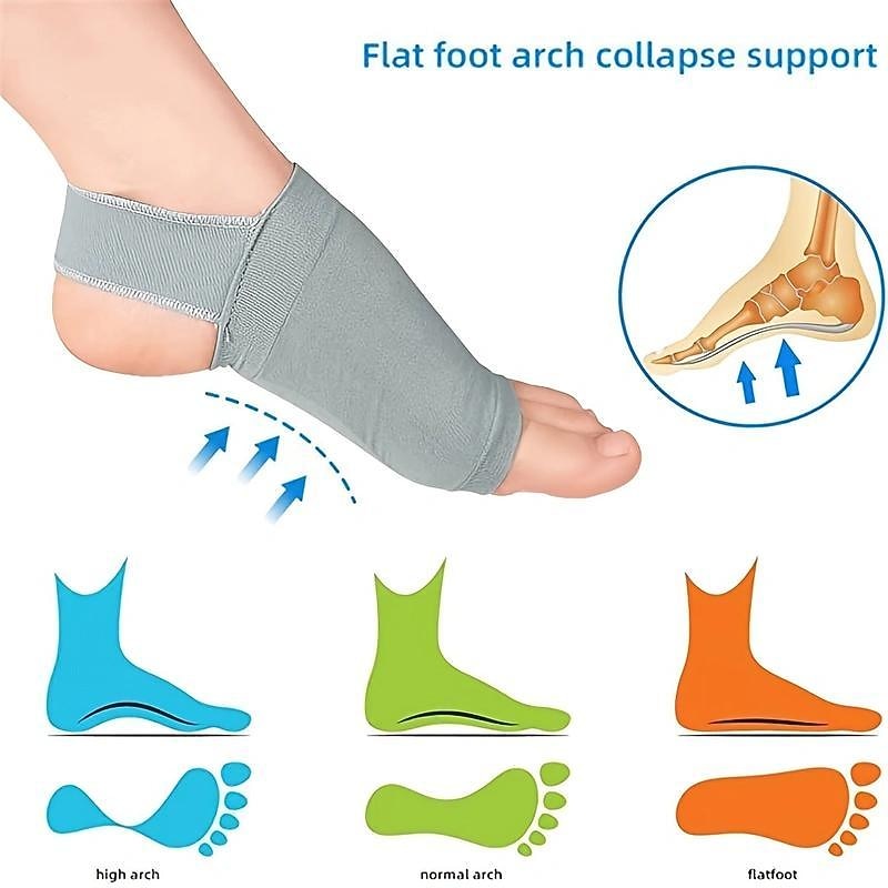 1pair Of Metatarsal Compression Arch Support Sleeves With Gel Pad Inside - Brace For Flat Foot & Plantar Fasciitis Pain Relief Women Men,Gray2