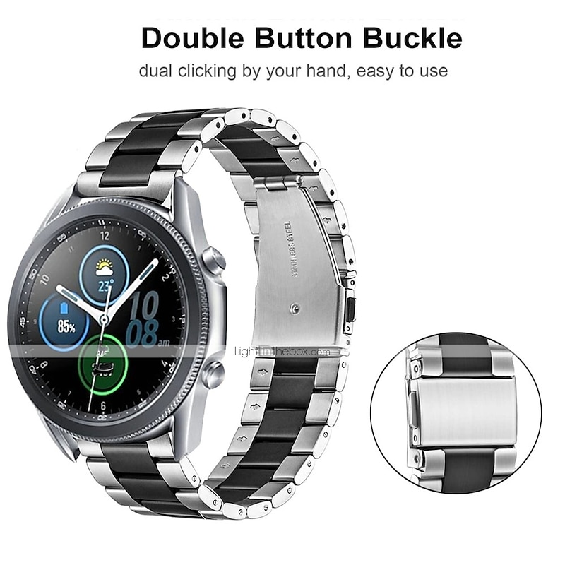 Watch Band for Samsung Watch 3 45mm, Galaxy Wacth 46mm, Gear S3 Classic / Frontier, Gear 2 Neo Live Stainless Steel Replacement  Strap 22mm Business Classic Clasp Wristband3
