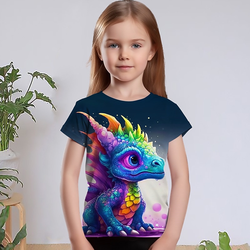 Girls' 3D Graphic Cartoon Unicorn T shirt Tee Short Sleeve 3D Print Summer Spring Active Fashion Cute Kids 3-12 Years Outdoor Casual Daily Regular Fit - Main Image