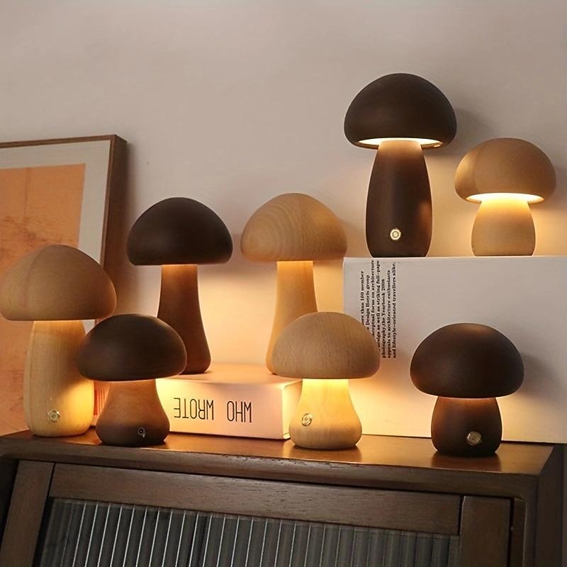Mushroom Table Lamp Bedroom Bedside Sleep Night Light Solid Wood Dimmable Atmosphere Light2