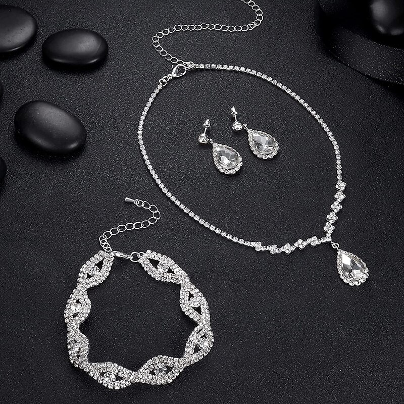 Bridal Jewelry Sets 1 set Alloy 1 Necklace Earrings Bracelets Women's Personalized Stylish Simple Briolette Precious Diamond Water Drop Jewelry Set For Wedding Anniversary Special Occasion3