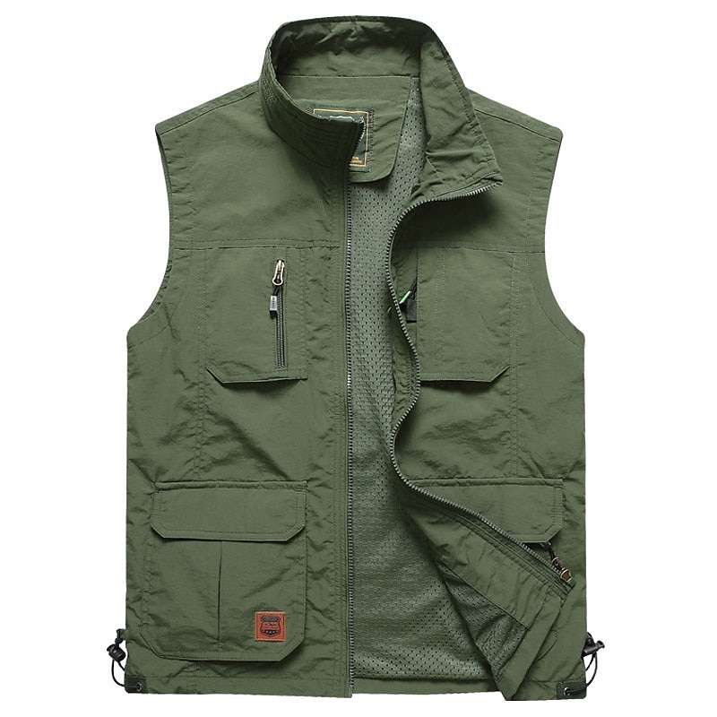 Men's Fishing Vest Military Tactical Vest Hiking Vest Sleeveless Vest / Gilet Jacket Top Outdoor Breathable Quick Dry Lightweight Multi Pockets Summer Spandex Polyester Black Green Grey Fishing