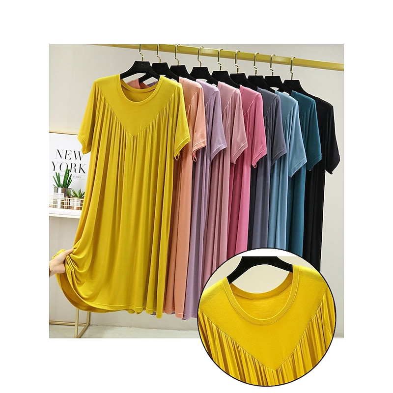 Women's Pajamas Nightgown Nightshirt Dress Pure Color Simple Casual Soft Home Daily Bed Polyester Breathable Crew Neck Short Sleeve Summer Spring2