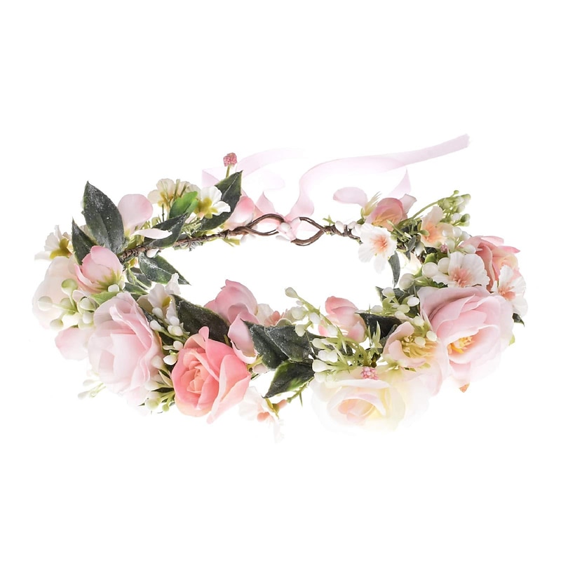 Flower Crown Floral Wreath Headband Floral Crown Wedding Festivals Photo Props Headpiece (pink)