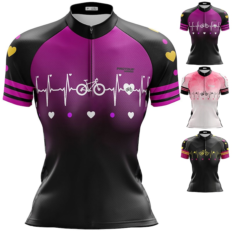 Women's Cycling Jersey Gradient Curve Short Sleeve Bike Jersey Top with 3 Rear Pockets Mountain Bike MTB Road Bike Cycling Quick Dry Reflective Strips Back Pocket Moisture Wicking Sports Black Pink