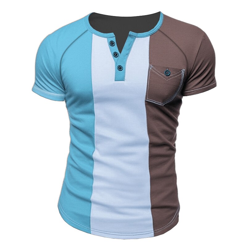 Men's Button T Shirt T Shirt Henley Shirt Tee Top Short Sleeves Henley Summer Color Block Fashion Designer Basic Vacation Street Going out Pink Blue Orange Top Tee for Men4
