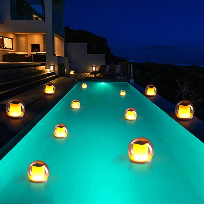 Flame Effect LED Solar Floating Light Swimming Pool Light Outdoor Bar Table Solar Floating Light Intelligent Lighting Control Atmosphere Light Outdoor Courtyard Bar Table Light Decorative Light4