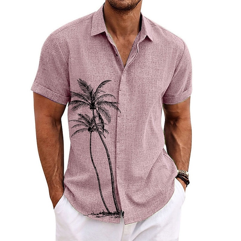 Men's Shirt Linen Shirt Beach Shirt Summer Hawaiian Shirt Coconut Tree Outdoor Street Black Pink Green Gray Short Sleeves Turndown Summer Spring Clothing Apparel Print3