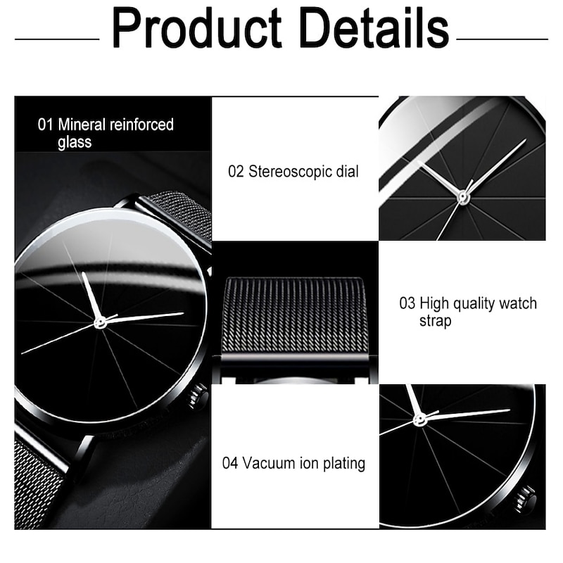 Fashion Mens Quartz Watches Ultra Thin Casual Minimalist Men Business Mesh Belt Wrist Watch3