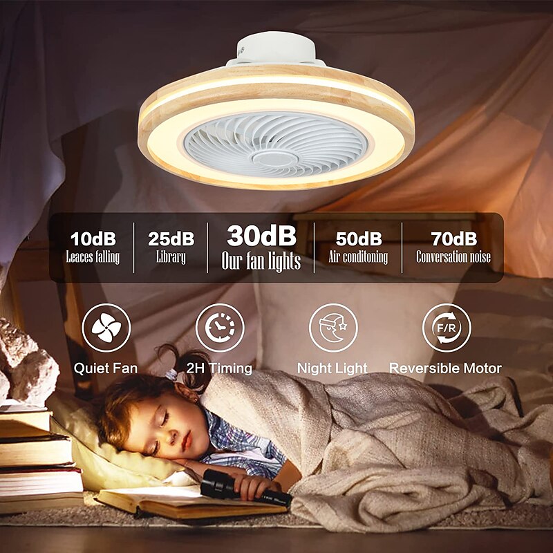 LED Ceiling Fans with lights Dimmable with Remote Contral 20" Flush Mount Ceiling Lamp Acrylic Lampshade Chandelier Bedroom Living Room 110-240V2