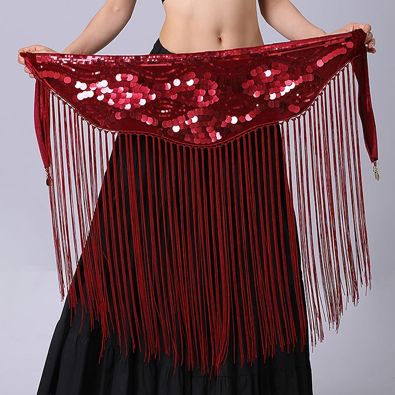 Belly Dance Dance Accessories Belt Glitter Cinch Cord Tassel Women's Performance Training High Polyester Sequined4