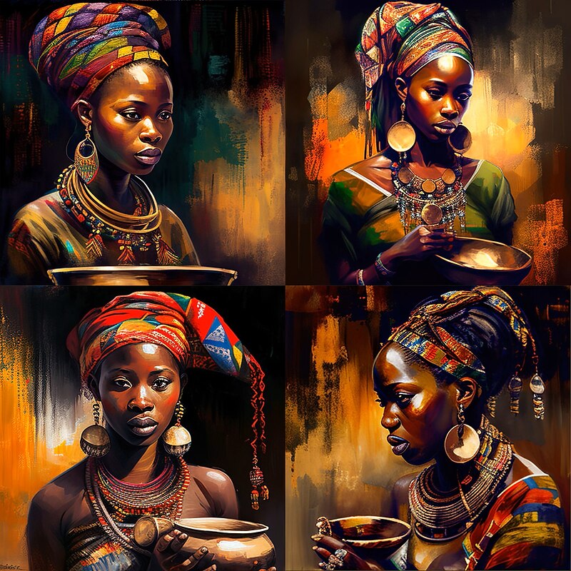 People Wall Art Canvas African Woman Prints and Posters Abstract Portrait Pictures Decorative Fabric Painting For Living Room Pictures No Frame